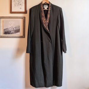 Vintage Black Long Sleeve Dress with Leopard Print Collar